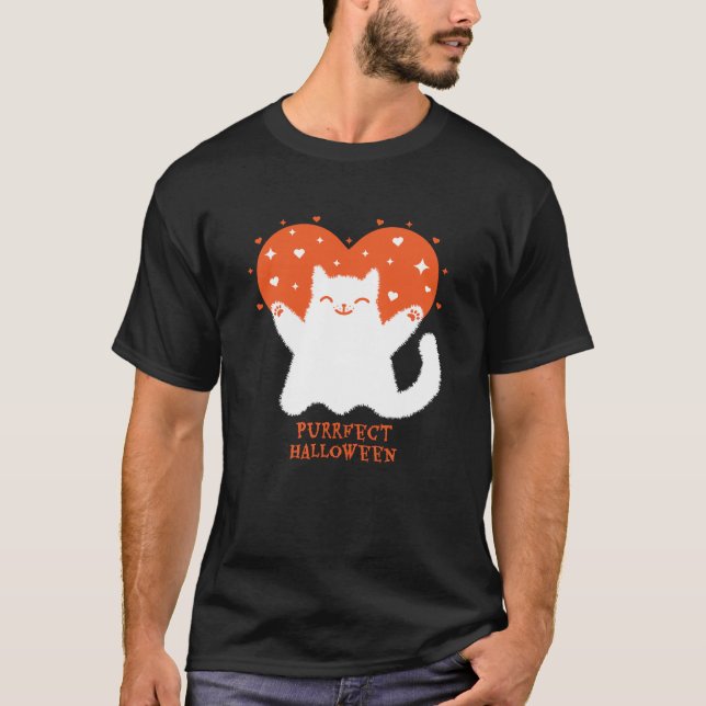 Purrfect Halloween-söt kattdesign T Shirt (Framsida)