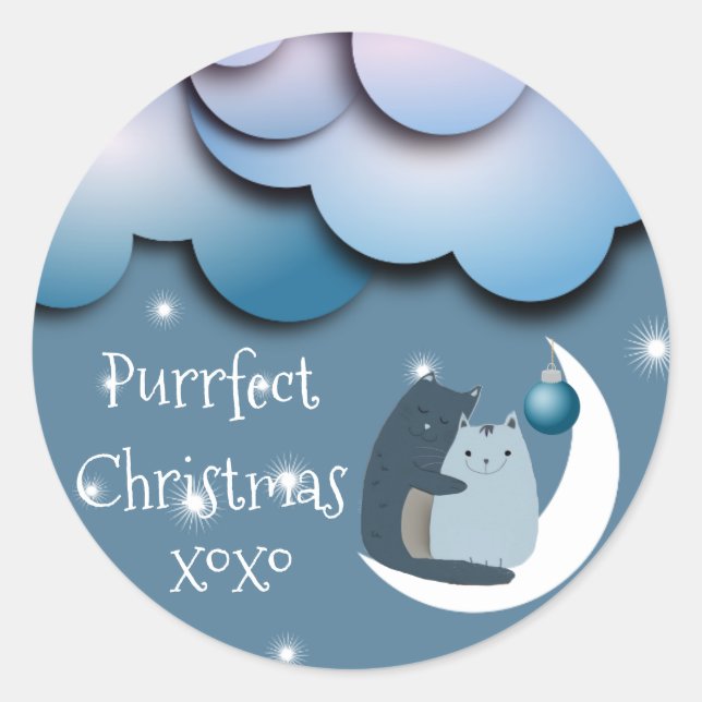 Purrfect-julkatter på Måne Runt Klistermärke (Framsida)