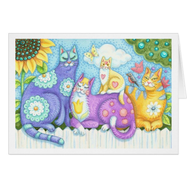 PURRFECT KATTDJUR FRIENDS, CAT GREETING CARD Blank Hälsningskort (Framsidan Horizontal)