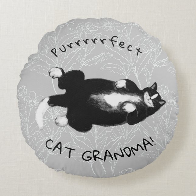 Purrfect-kattmorma Rund Kudde (Framsidan)