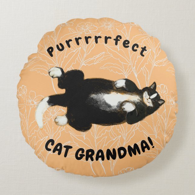 Purrfect-kattmorma Rund Kudde (Framsidan)