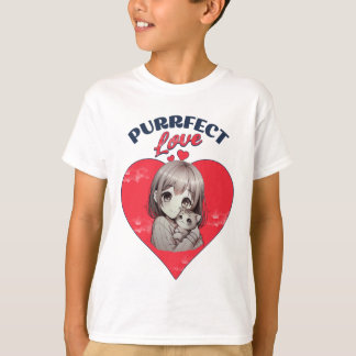 Purrfect Love Cute Cat Girl Heart Illustration T Shirt