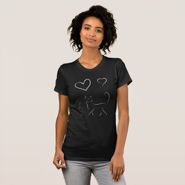 Purrfect Love Minimalist Cat & Heart  T Shirt (Hel framsida)
