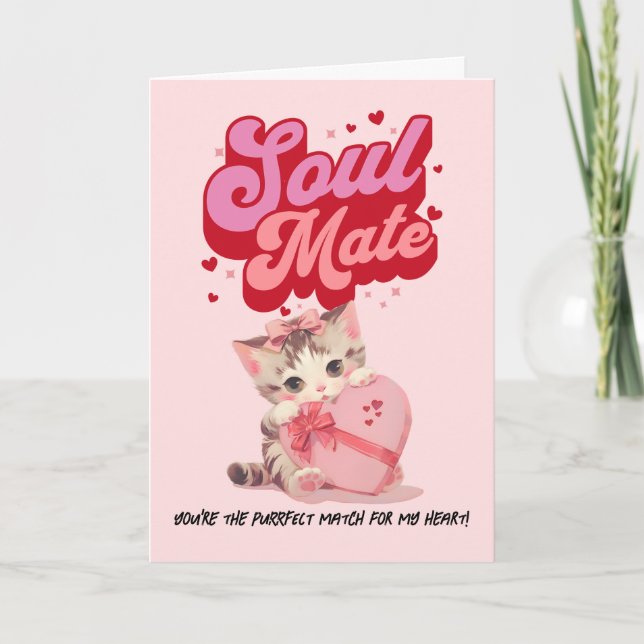 Purrfect Match Retro Kity Valentine’s Day Card Helgkort (Framsida)
