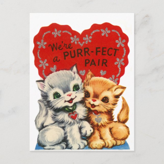 Purrfect Pair Kattunge Valentine Helg Vykort (Framsida)