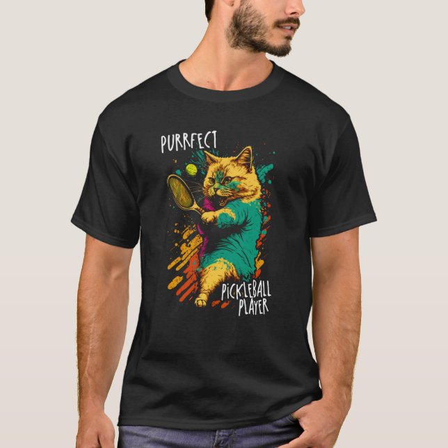 Purrfect Player Cat Paddleball Player Pickleball   T Shirt (Framsida)