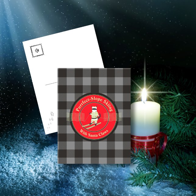Purrfect-Slope Skiing med Santa Klo-vykort Vykort (Purrfect-Slope Skiing with Santa Claws Postcard)
