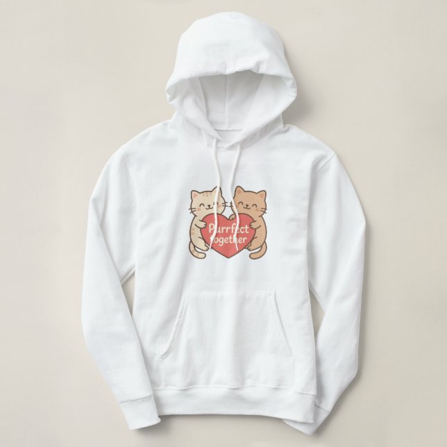 Purrfect Together Cute Cats Hoodie T Shirt (Design framsida)