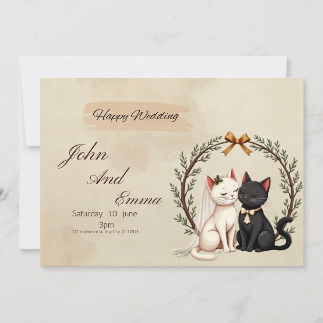 Purrfect Union: John and Emma's Whimsical Wedding  Inbjudningar (Framsida)