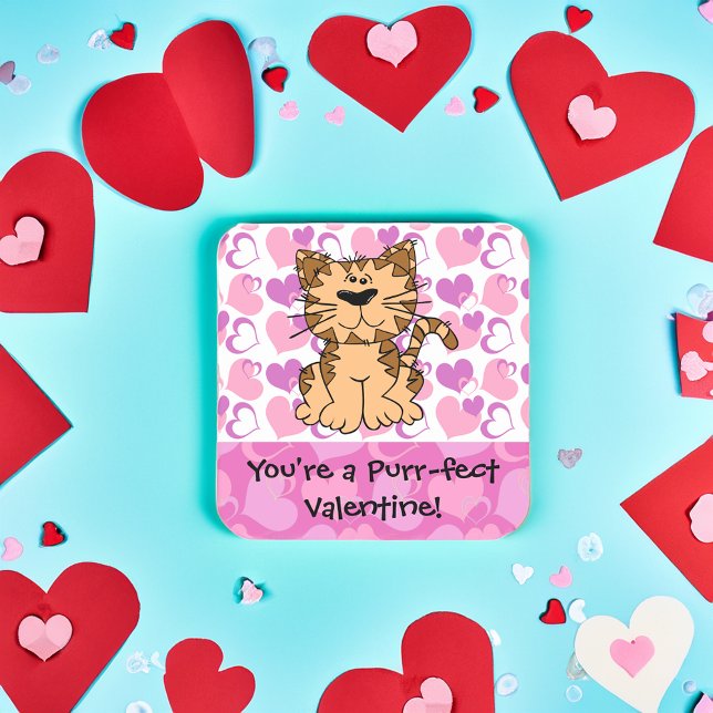 PurrFect Valentine Fyrkantigt Klistermärke (purrfect valentine cat stickers)