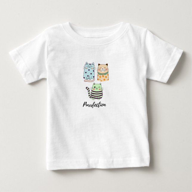 Purrfection Cute Kawaii Pattern Cats Art T Shirt (Framsida)