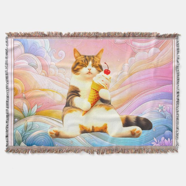 Purrfectly Asleep – Cat Holding Ice Cream Cone Filt (Framsidan)