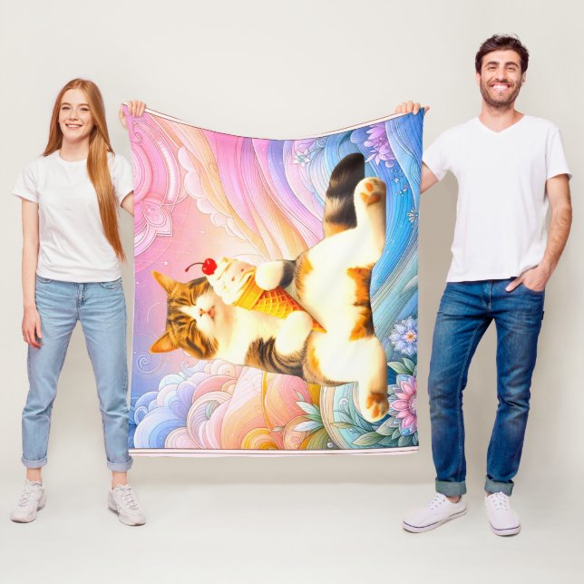 Purrfectly Asleep – Cat Holding Ice Cream Cone Fleecefilt (På plats)