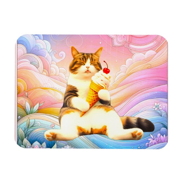 Purrfectly Asleep – Cat Holding Ice Cream Cone Magnet (Horisontell)