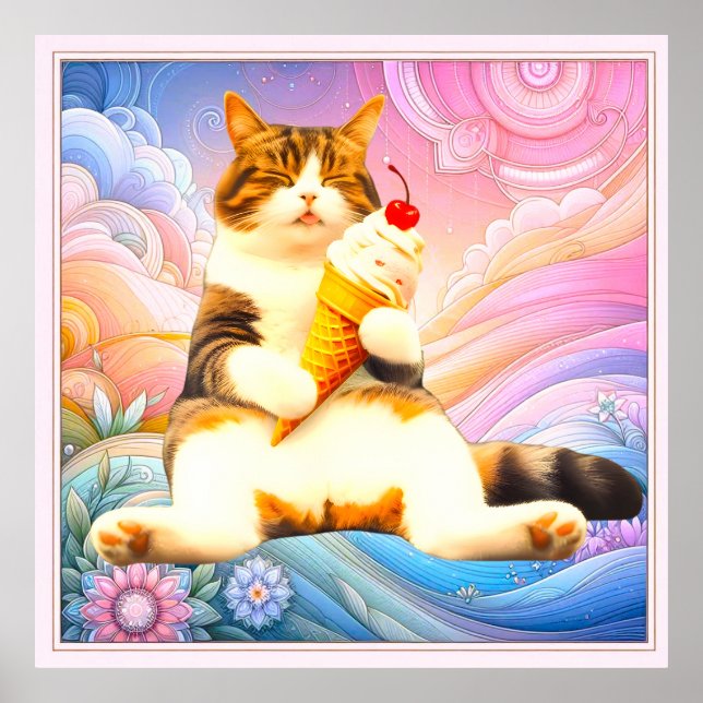 Purrfectly Asleep – Cat Holding Ice Cream Cone Poster (Framsidan)