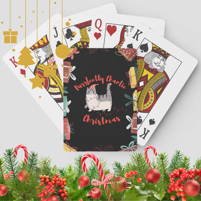 Purrfectly Chaotic Christmas Funny Holiday Cat  Casinokort (Skapare uppladdad)