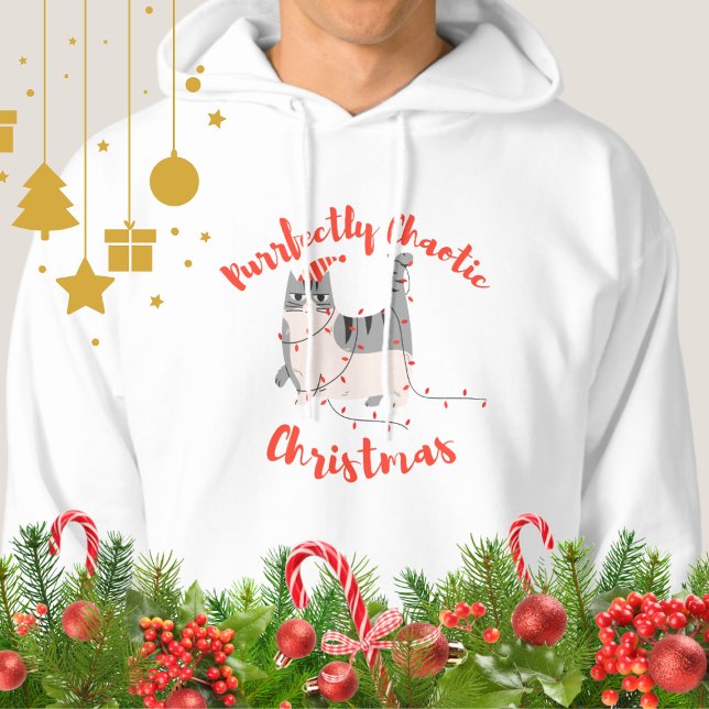 Purrfectly Chaotic Christmas Funny Holiday Cat  Hoodie (Skapare uppladdad)
