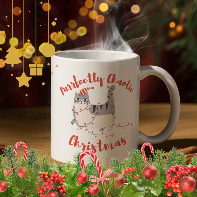Purrfectly Chaotic Christmas Funny Holiday Cat  Kaffemugg (Skapare uppladdad)