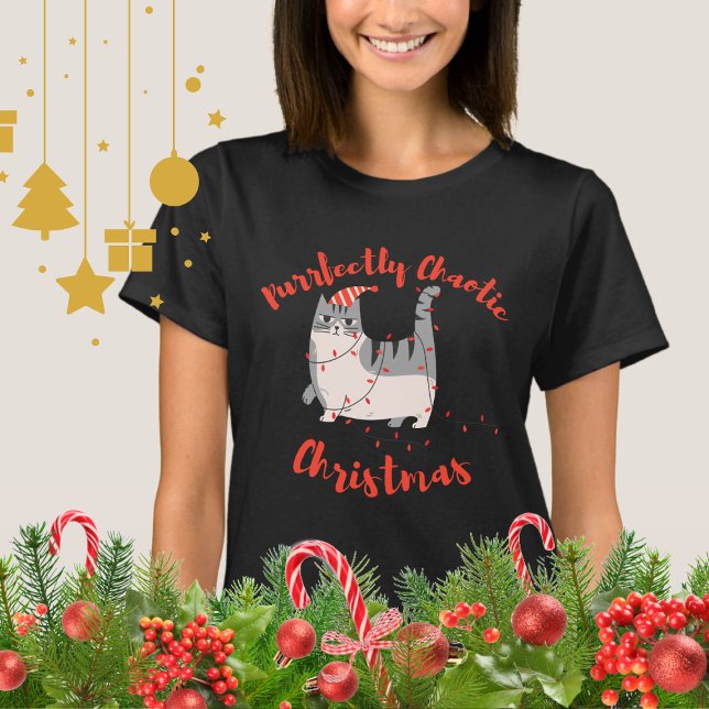 Purrfectly Chaotic Christmas Funny Holiday Cat  T Shirt (Skapare uppladdad)