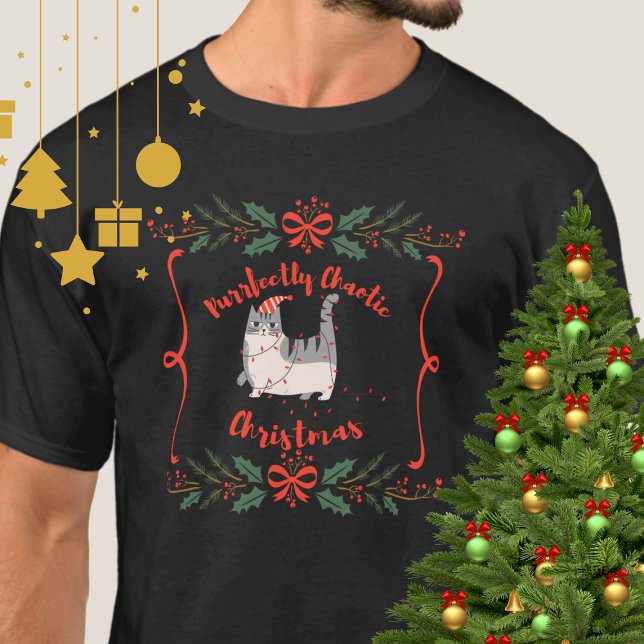 Purrfectly Chaotic Christmas Funny Holiday Cat  T Shirt (Skapare uppladdad)
