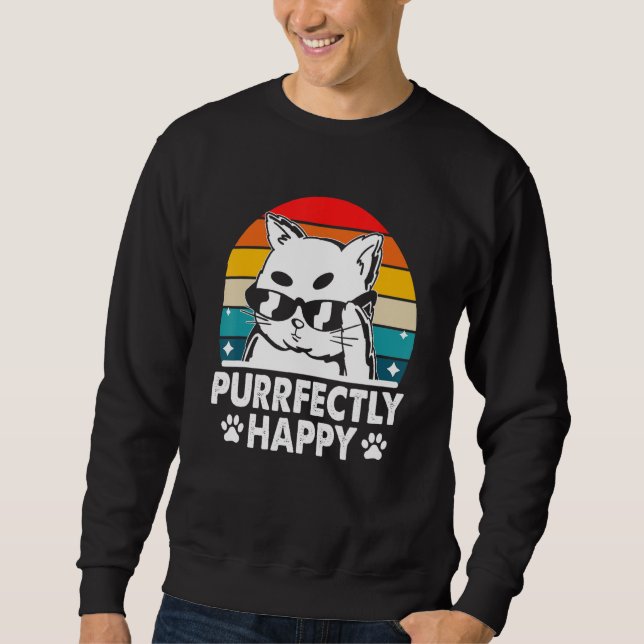 Purrfectly Happy Cat Pun Friends Kitten Buddy Posi Lång Ärmad Tröja (Framsida)