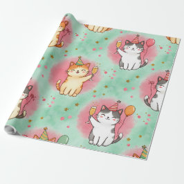 Purrfekt Kattparty – Festlig Firande Mönster Presentpapper