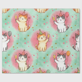 Purrfekt Kattparty – Festlig Firande Mönster Presentpapper