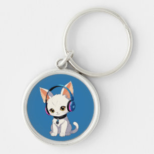 Purrfekt Kawaii Katt Rund Silverfärgad Nyckelring