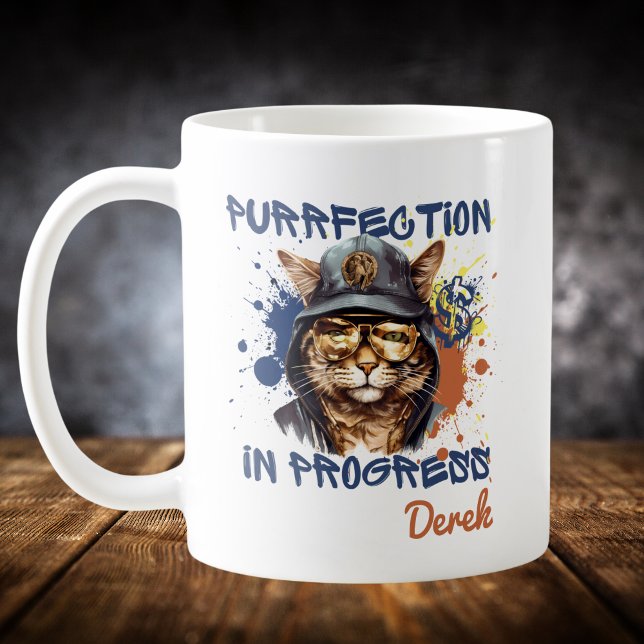 Purrfektion i framfart Hiphop-Katt Kaffemugg (Skapare uppladdad)