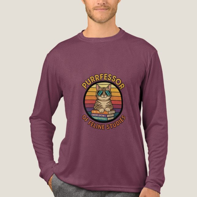 Purrfessor i kattstudier Kattälskare Retro Solnedg T Shirt (Framsida)