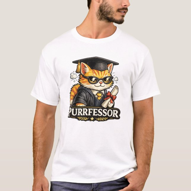 Purrfessor Kattlärare Examen Design T Shirt (Framsida)
