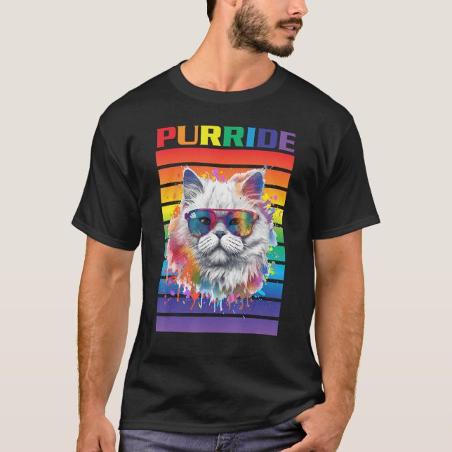 Purride Cat Ally Cat Pride Cat with Pride Flag Pri T Shirt (Framsida)