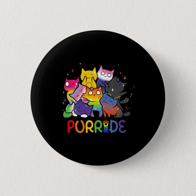 Purride Cat Pride Ally Lgbt Rainbow Djur älskare Knapp (Framsida)
