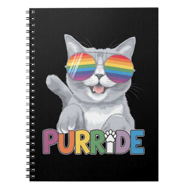 Purride Cat Sunglasses Gay pride Rainbow LGBTQ Anteckningsbok (Framsidan)