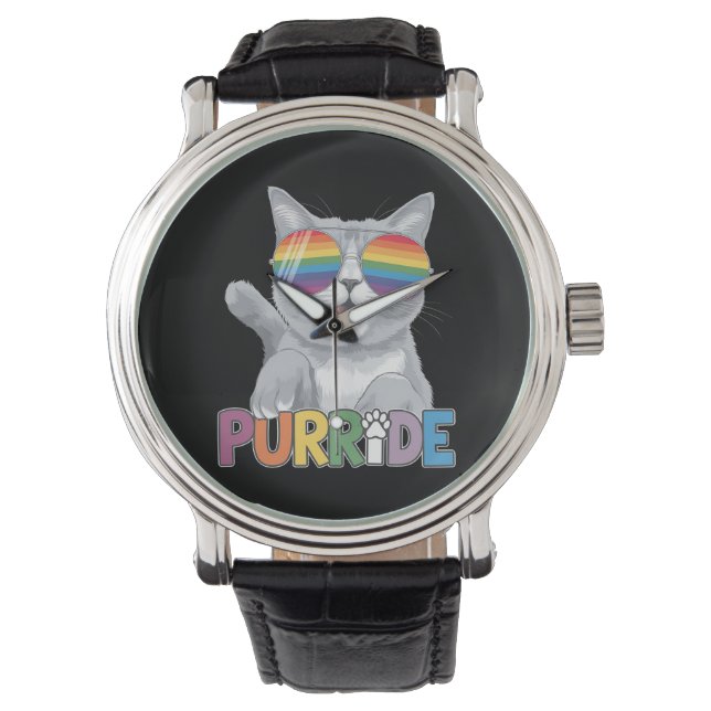 Purride Cat Sunglasses Gay pride Rainbow LGBTQ Armbandsur (Framsida)