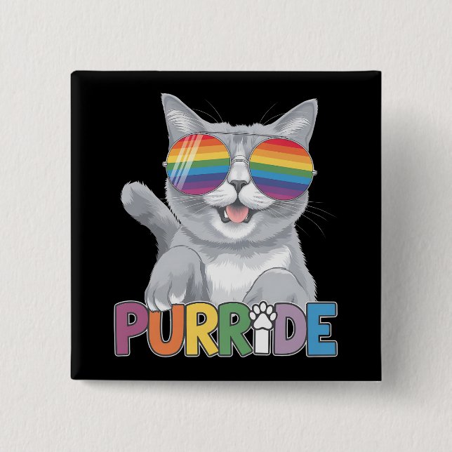 Purride Cat Sunglasses Gay pride Rainbow LGBTQ Knapp (Framsida)