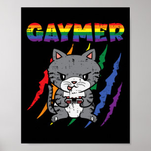 Purride Cat Video Game Gamer Lgbtq Rainbow Flagga Poster