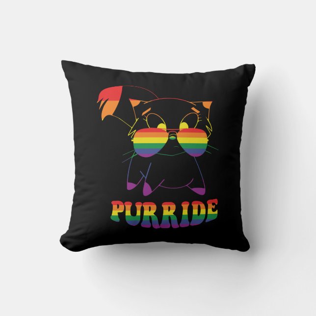 Purride | Cute Gay Cat | Lesbian | Rainbow Kudde (Framsida)