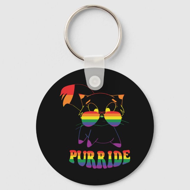 Purride | Cute Gay Cat | LESBISK | Regnbåge Nyckelring (Framsida)