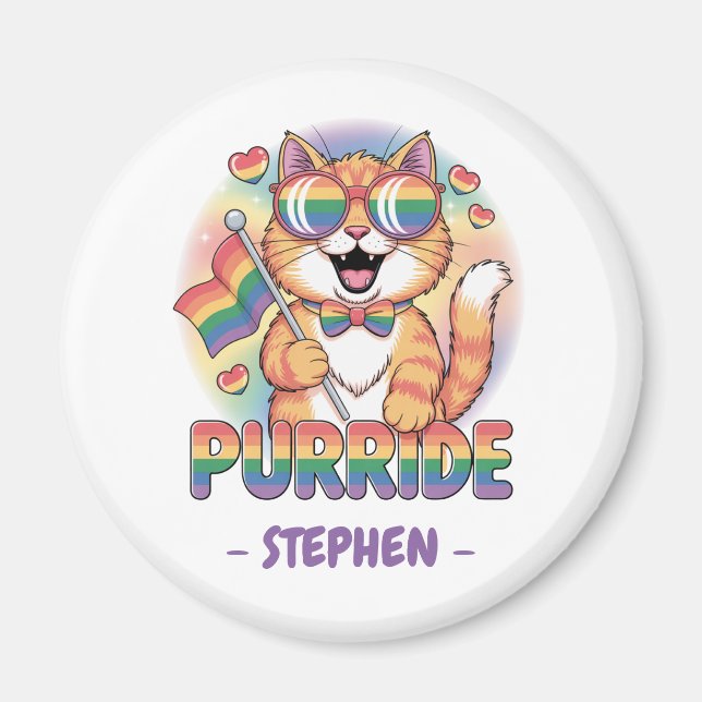 Purride - Orange Cat med Pride LGBTQ-Flagga Magnet (Framsidan)