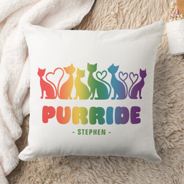 Purride - Rainbow Cat Silhouette LGBTQ+ Pride Pun Kudde (Filt)