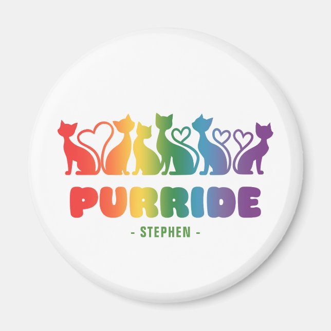 Purride - Rainbow Cat Silhouette LGBTQ+ Pride Pun Magnet (Framsidan)