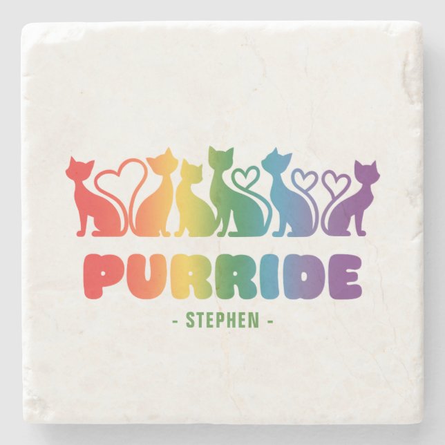 Purride - Rainbow Cat Silhouette LGBTQ+ Pride Pun Stenunderlägg (Framsidan)