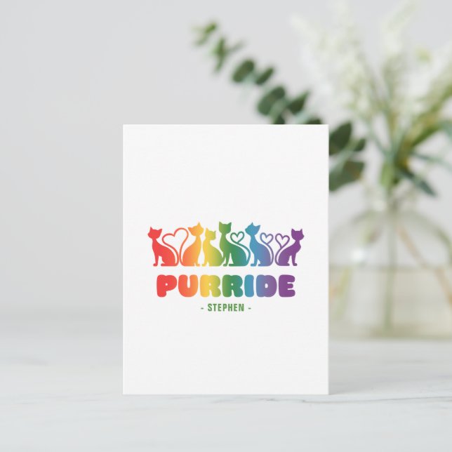 Purride - Rainbow Cat Silhouette LGBTQ+ Pride Pun Vykort (Stående Fram)