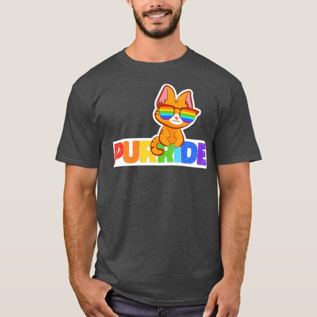 Purride Rainbow Flagga Cat Funny Pride Kitten Gift T Shirt (Framsida)