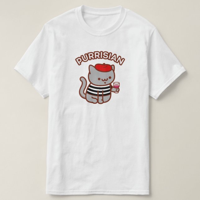 PURRISIAN - Lustig Fransk Cat - Vin, Paris, Kawaii T Shirt (Design framsida)