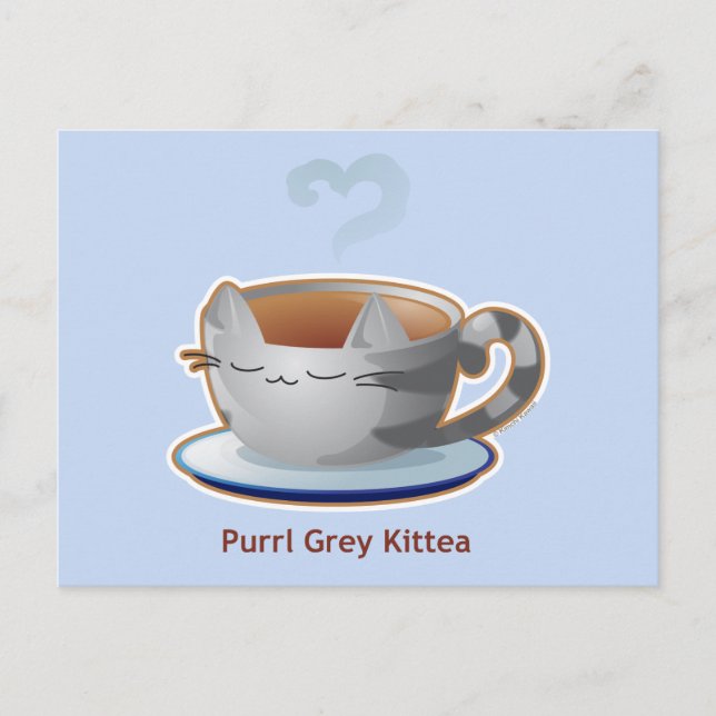 Purrista Pawfee: Grått Kattunge Tea Mugg Vykort (Framsida)