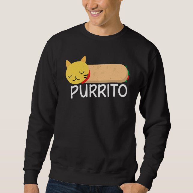 Purrito Cat Pun Burrito Mexican Fiood Lång Ärmad Tröja (Framsida)