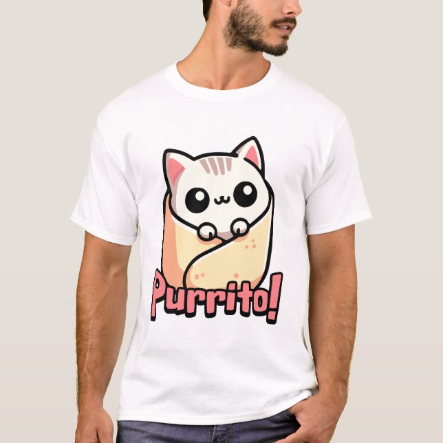 Purrito! Cute Burrito Cat Pun T Shirt (Framsida)