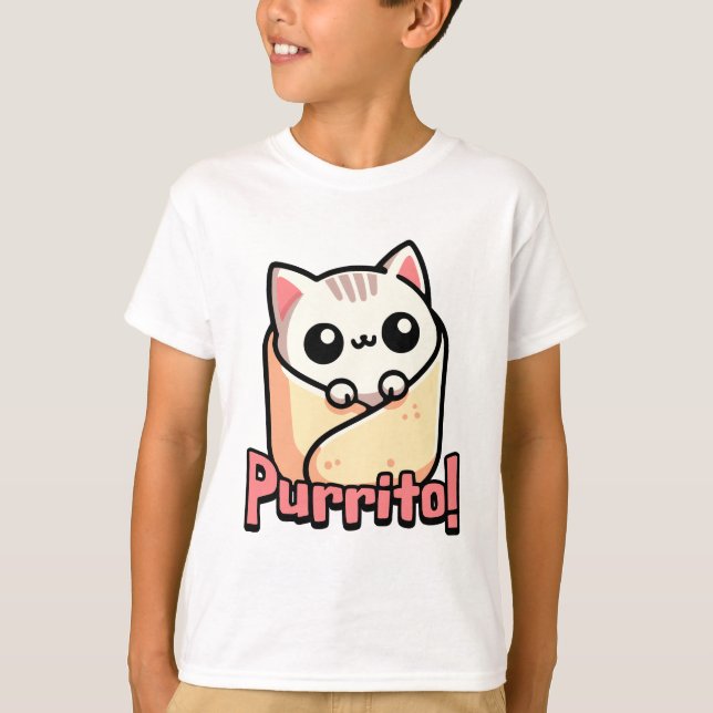 Purrito! Cute Burrito Cat Pun T Shirt (Framsida)